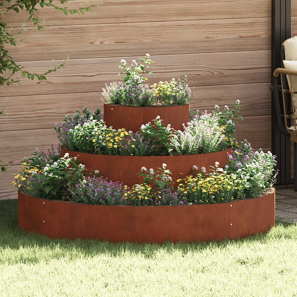 Garden Planter Silver 90 x 90 x 20 cm Weathering steel Ø 120 cm