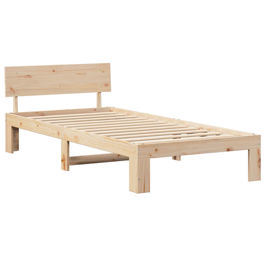 Bed Frame with Headboard Solid Pine Wood Length 200 cm Natural 90 cm
