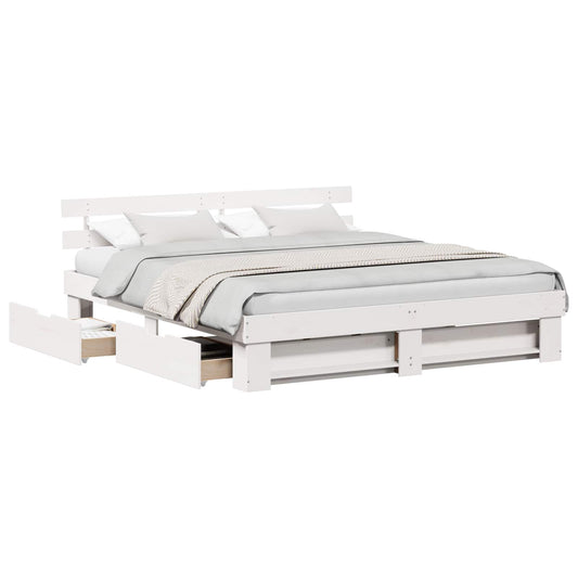 vidaXL Bed Frame with Drawer White 200 x 200 cm Solid Pine Wood 2
