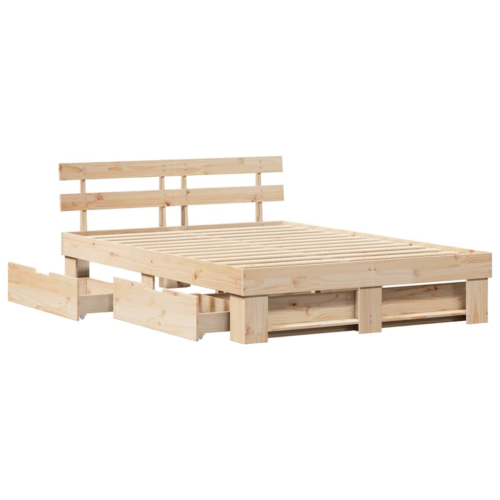 vidaXL Bed Frame with Drawer Brown 150 x 200 cm Solid Pine Wood 6