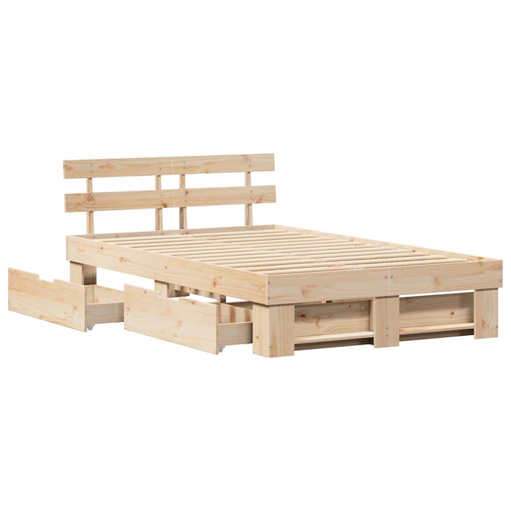 vidaXL Bed Frame with Headboard Brown 140 x 190 cm Solid Pine Wood 6