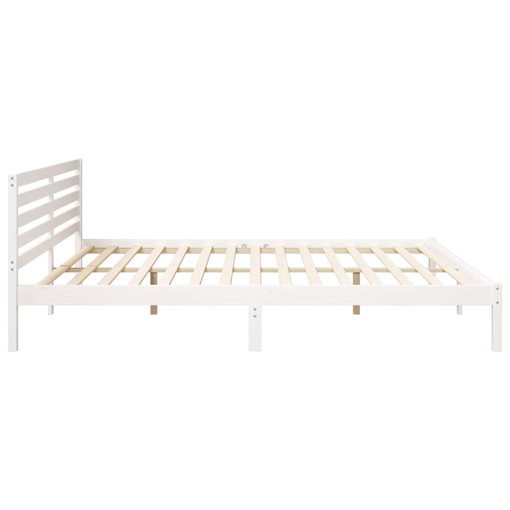 vidaXL Bed Frame with Headboard White 200 x 220 cm Solid Pine Wood 6