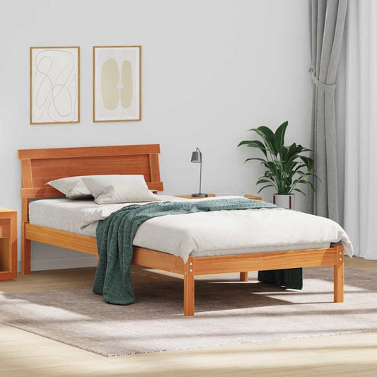 Bed Frame with Headboard Solid Pine Wood Length 200 cm Wax Brown 90 cm