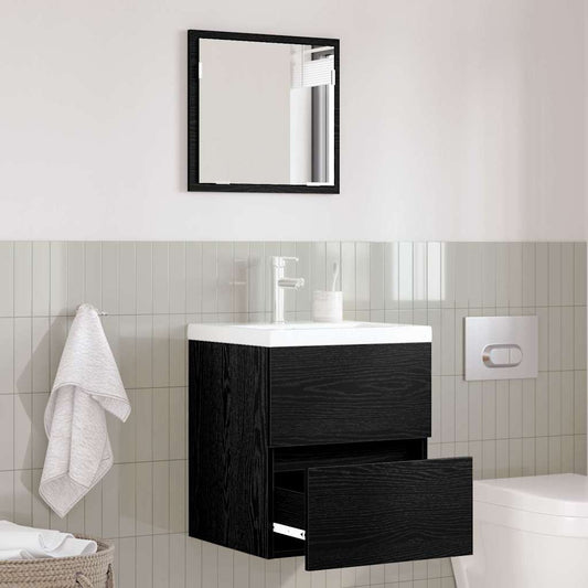 Bathroom Cabinet with Mirror Engineered Wood Black oak