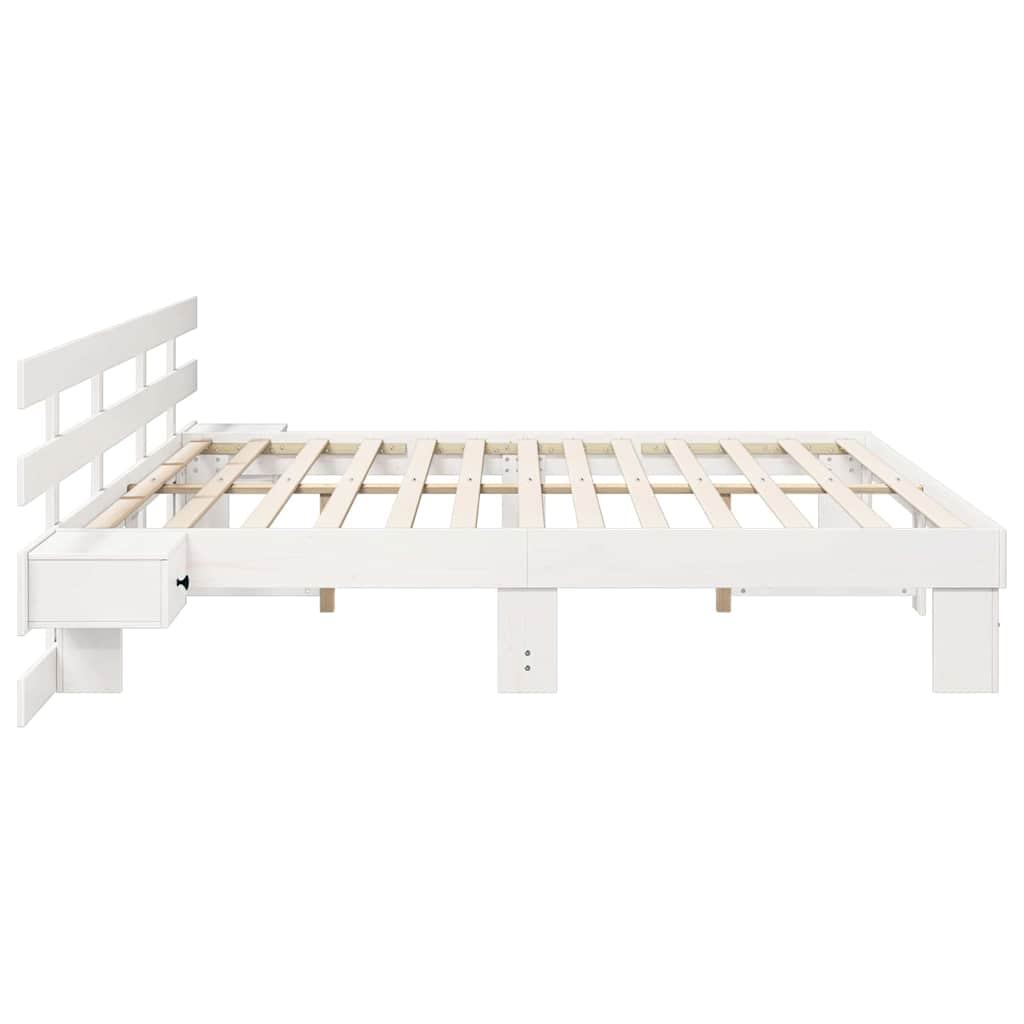 vidaXL Bed Frame with Headboard White 200 x 200 cm Solid Pine Wood 6