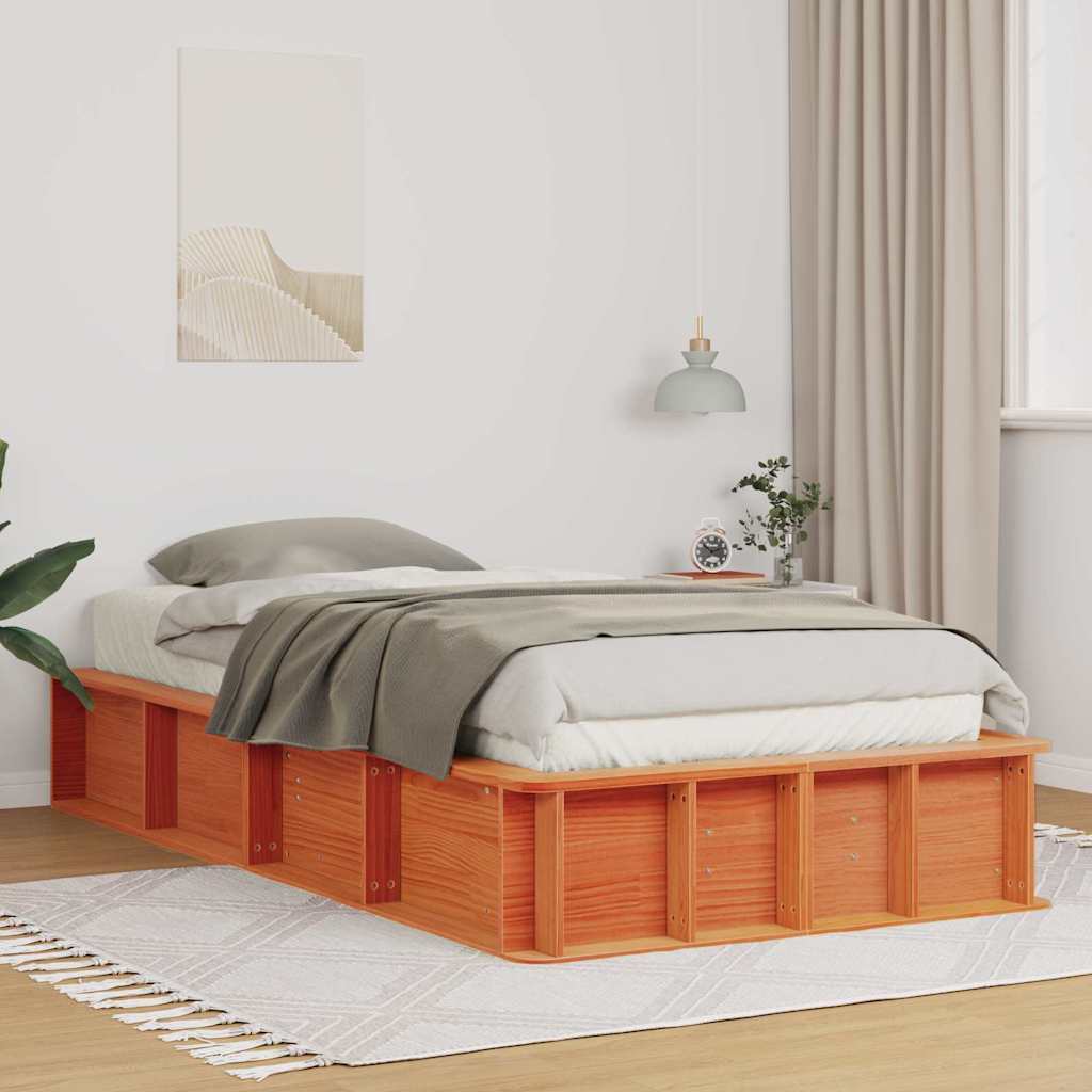 vidaXL Bed Frame Solid Pine Wood Length 200 cm Wax brown