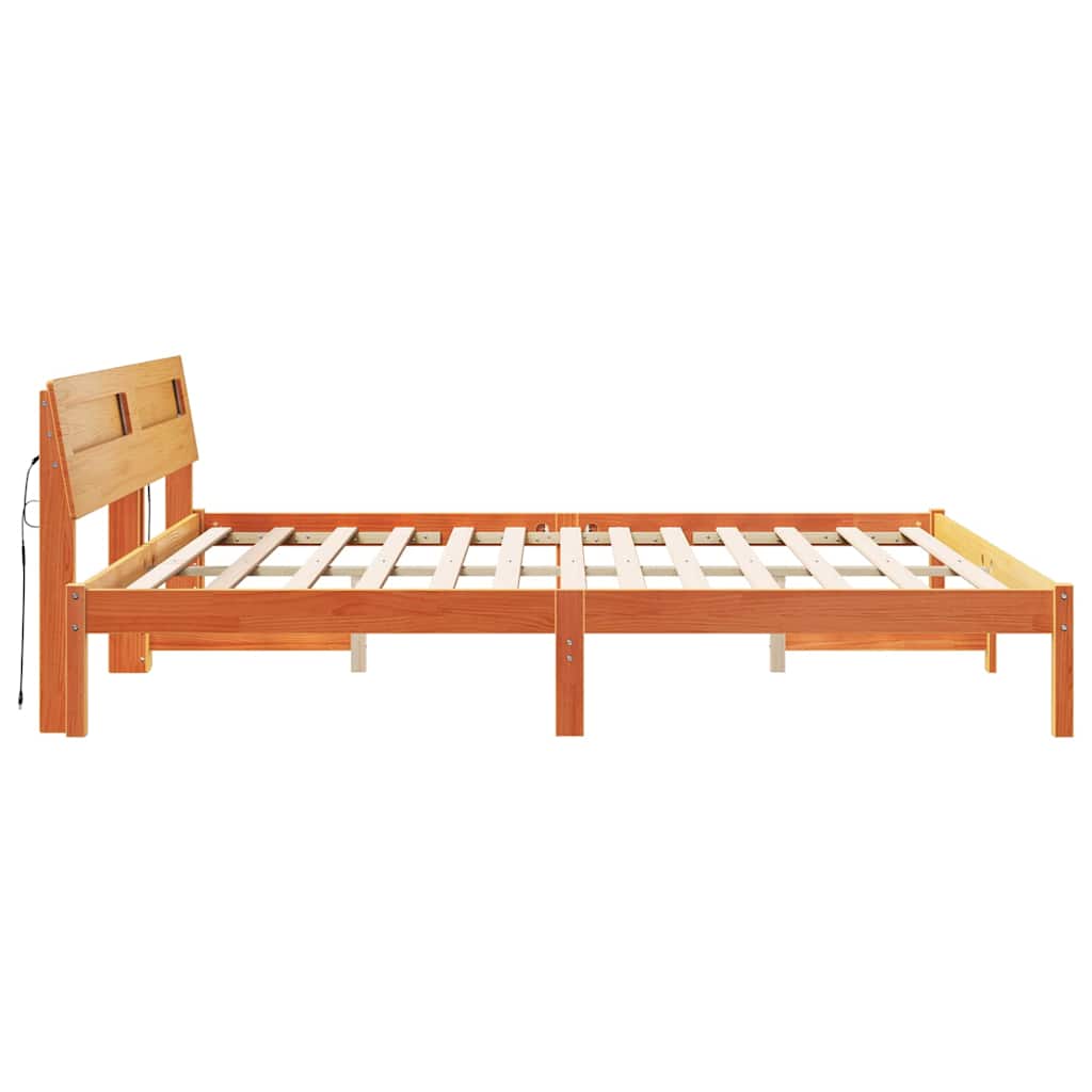 vidaXL Bed Frame with Headboard Brown 200 x 200 cm Solid Pine Wood 6