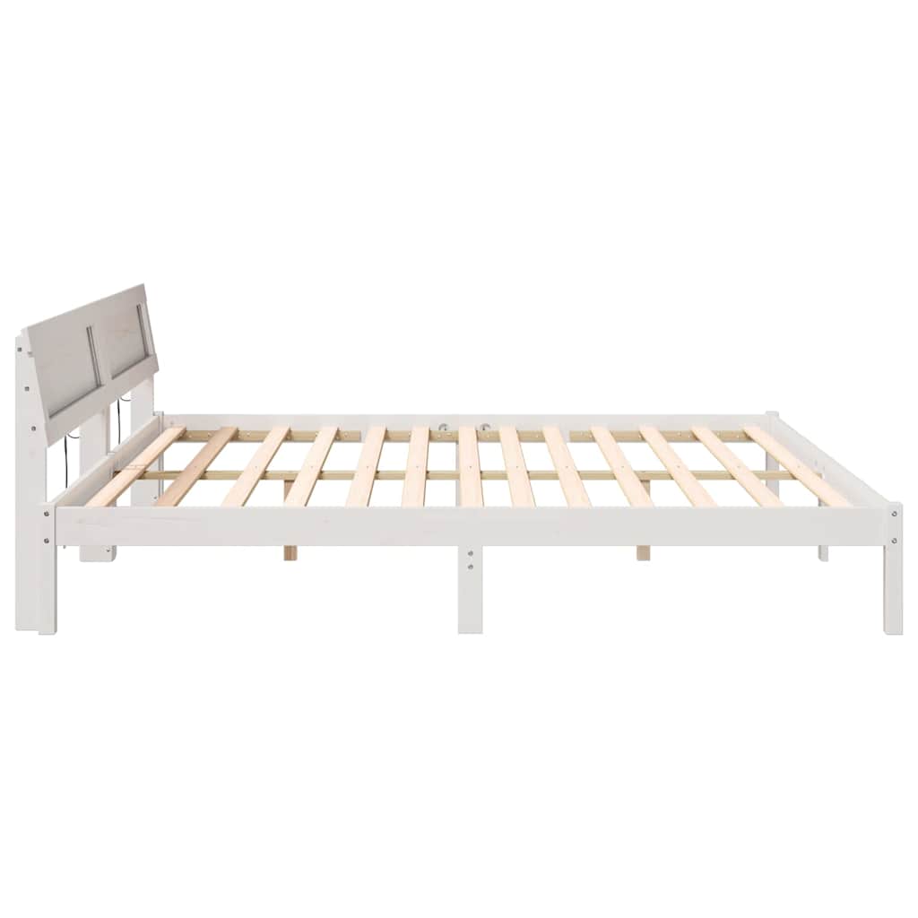 vidaXL Bed Frame with Headboard White 200 x 200 cm Solid Pine Wood 6