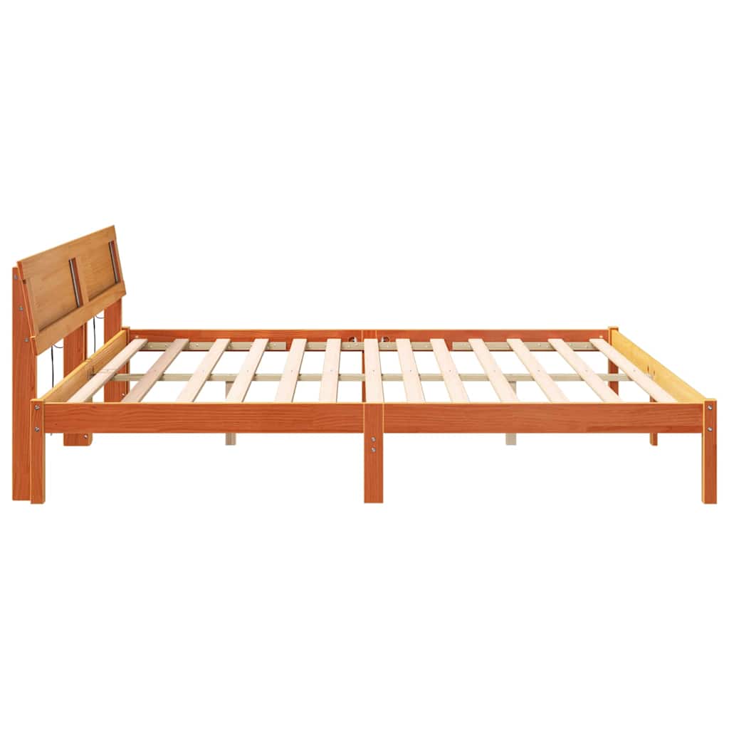 vidaXL Bed Frame with Headboard Wax Brown 200 x 200 cm Solid Pine Wood 6