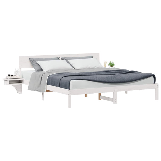 vidaXL Bed Frame with Headboard White 200 x 200 cm Solid Pine Wood 2
