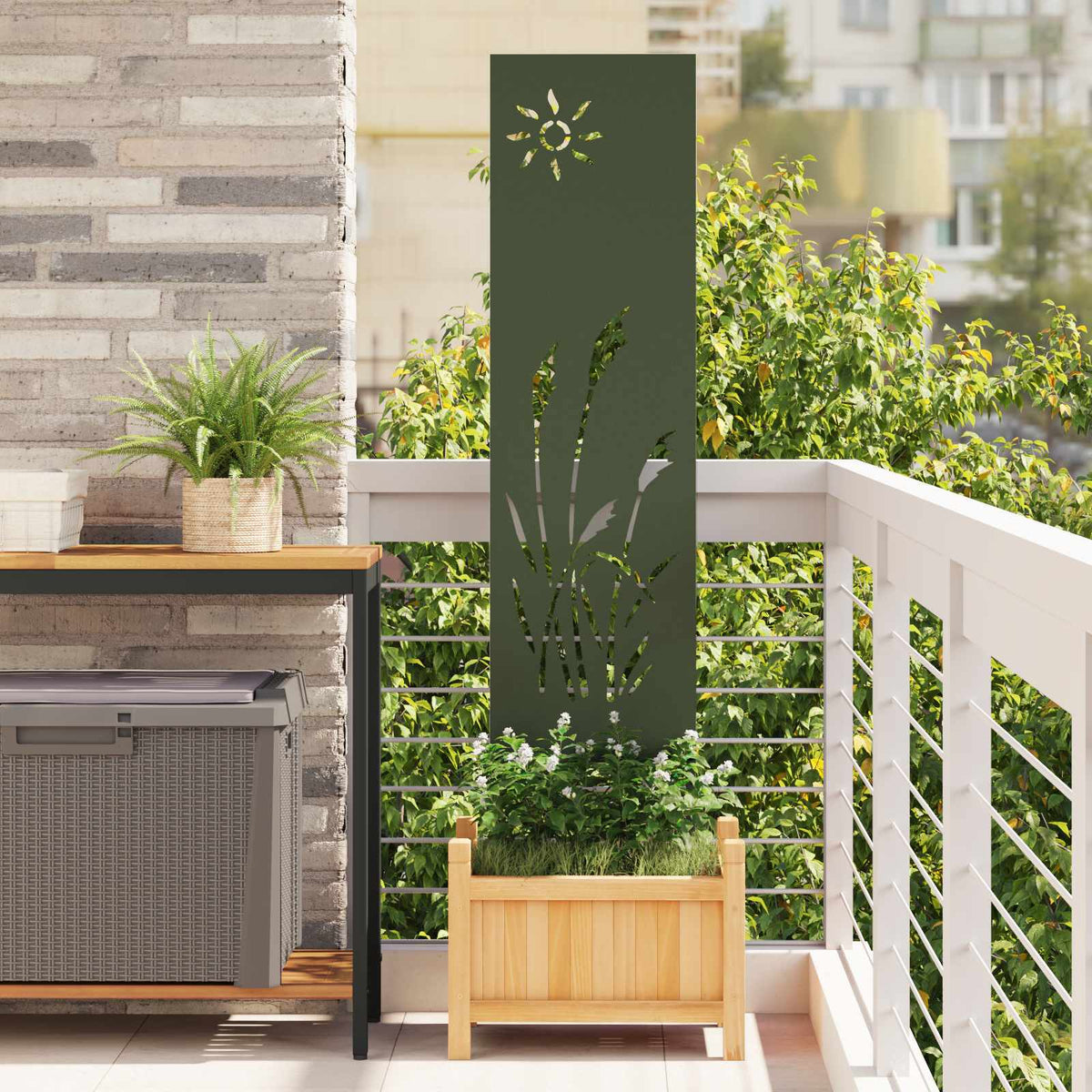 Garden Privacy Screen Cold-rolled steel 32 x 140 cm Olive Green Sun