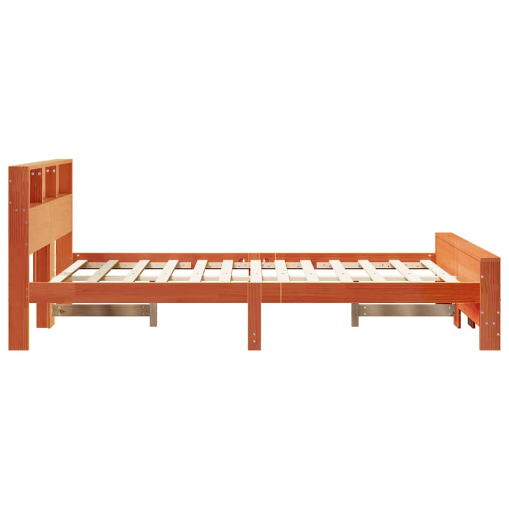 vidaXL Bed Frame with Shelf Wax Brown 135 x 190 cm Solid Pine Wood 6