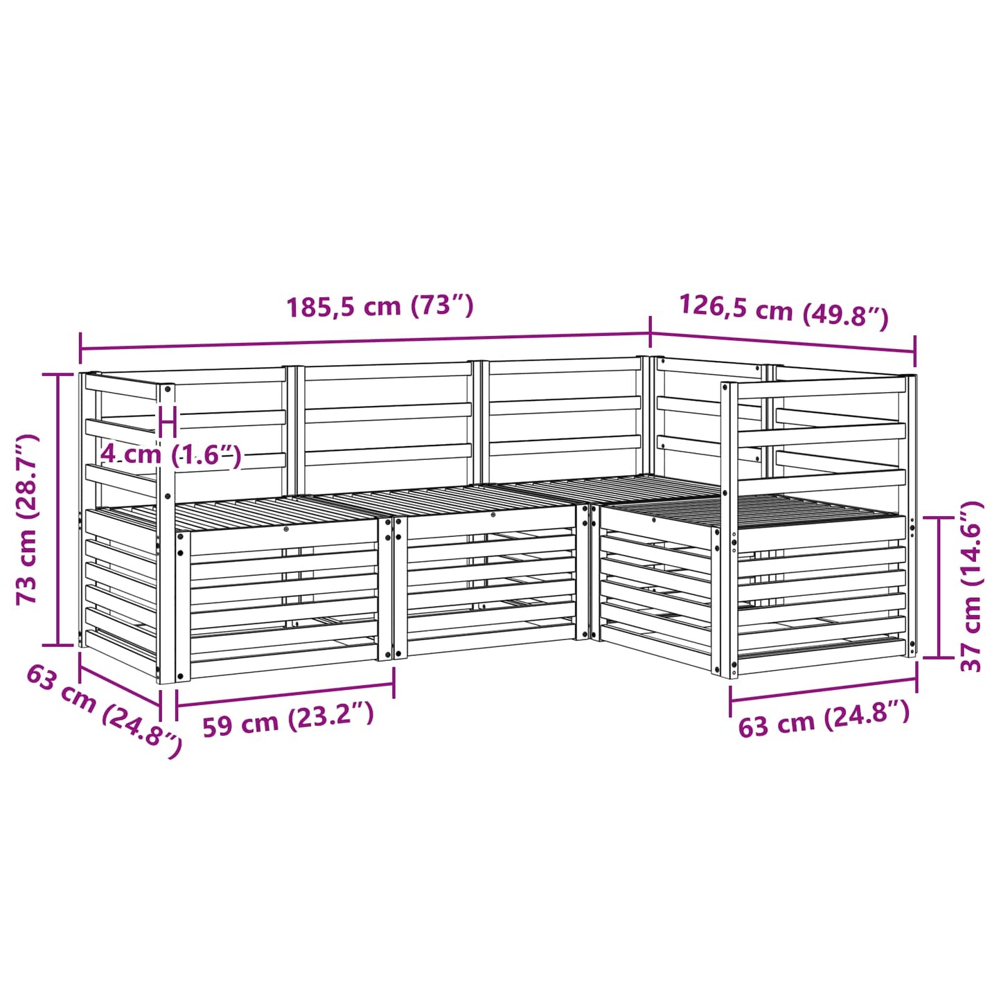 vidaXL Outdoor Sofa Set 4 pcs White Solid Acacia Wood 6