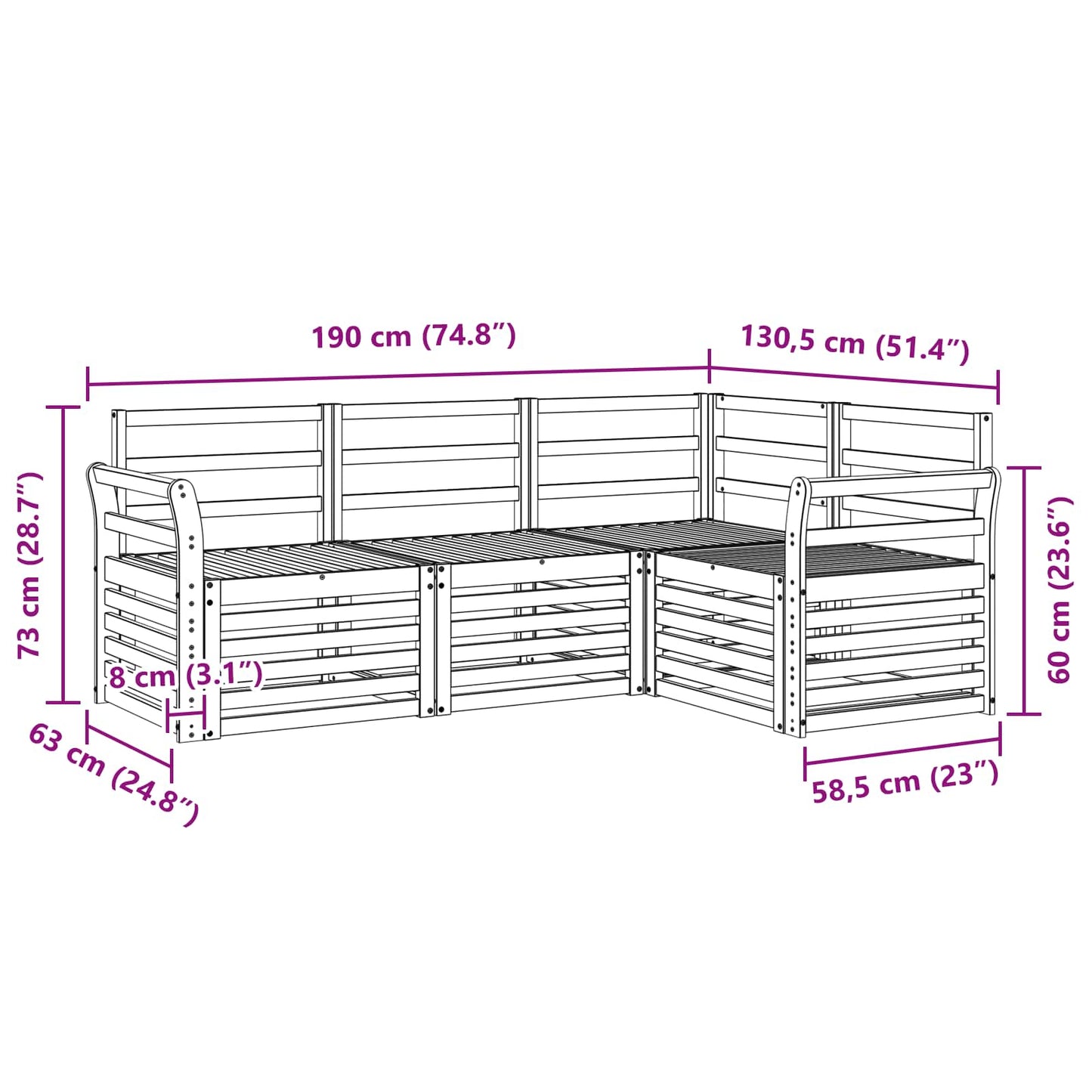 vidaXL Outdoor Sofa Set 4 pcs White Solid Acacia Wood 6