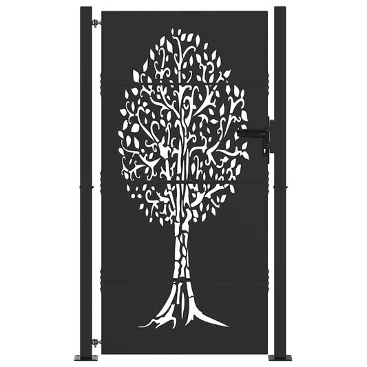 Garden Gate Corten Steel Tree Design Black 100 x 175 cm