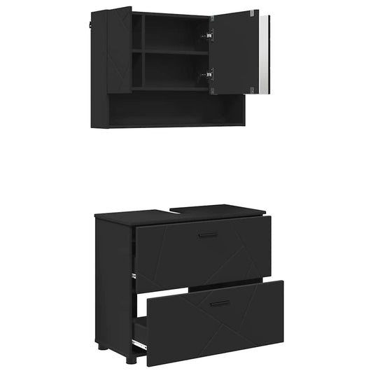 vidaXL Bathroom Furniture Set 2 pcs Black Engineered Wood and Metal 2