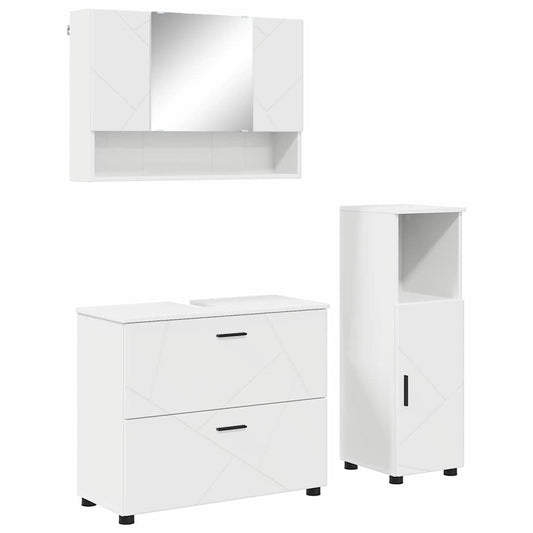 vidaXL Bathroom Furniture Set 3 pcs White Engineered Wood and Metal 2