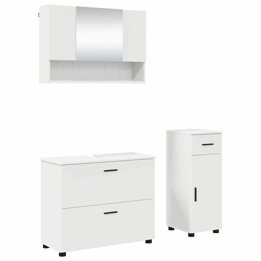 vidaXL Bathroom Furniture Set 3 pcs White Engineered Wood and Metal 2