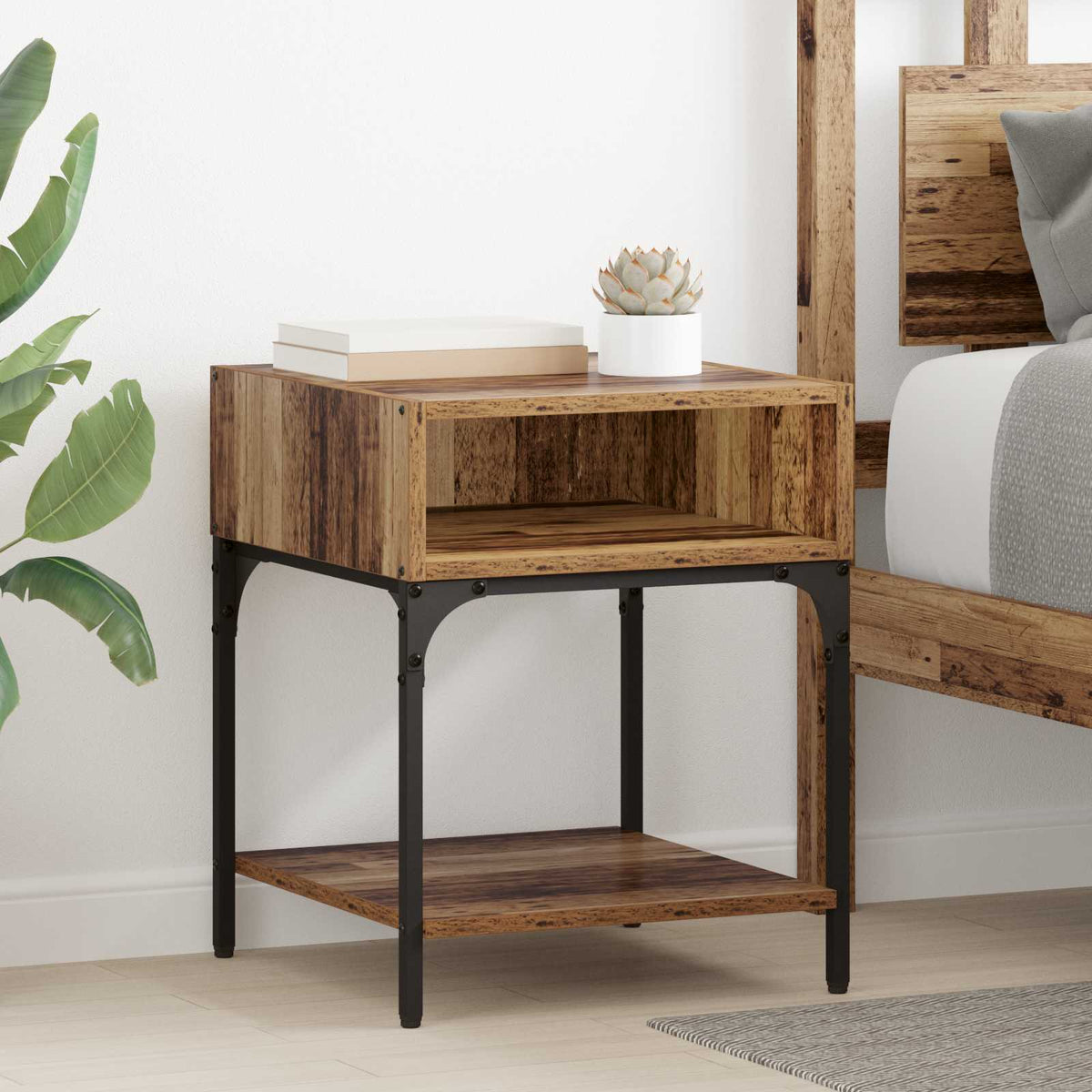 Bedside Table 40 x 40 x 50 cm Engineered Wood Old wood