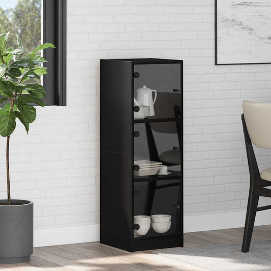 Highboard with Glass Doors 35x37x109 cm Black oak