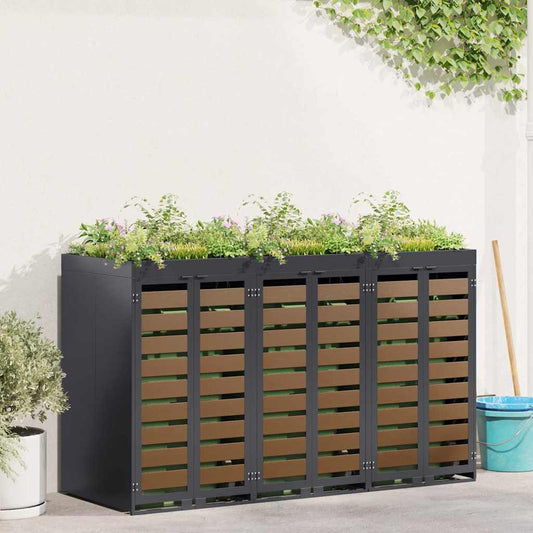 Wheelie Bin Storage for Bins Steel Anthracite 3 pcs HDPE door with planter