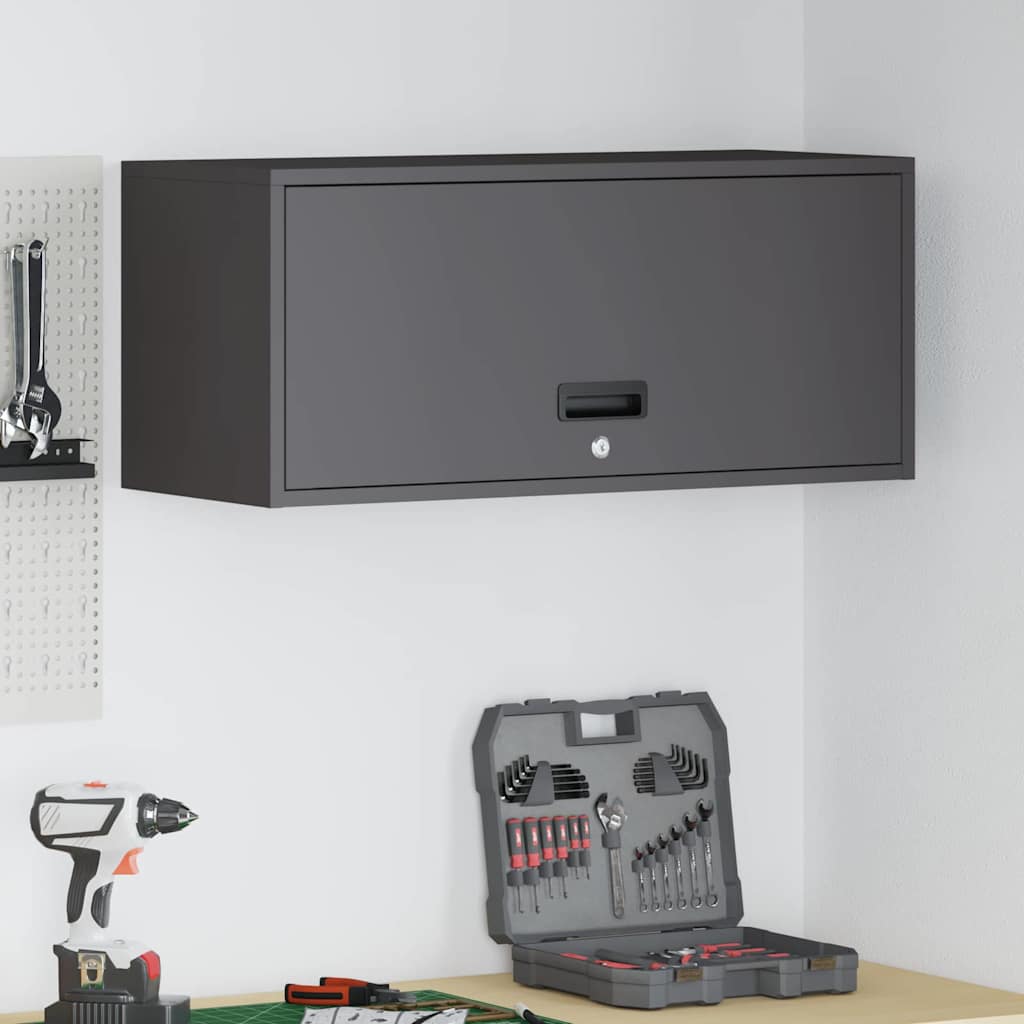 Wall Cabinet for Garage with Gas-lift Door Depth 33 cm Black 80 cm