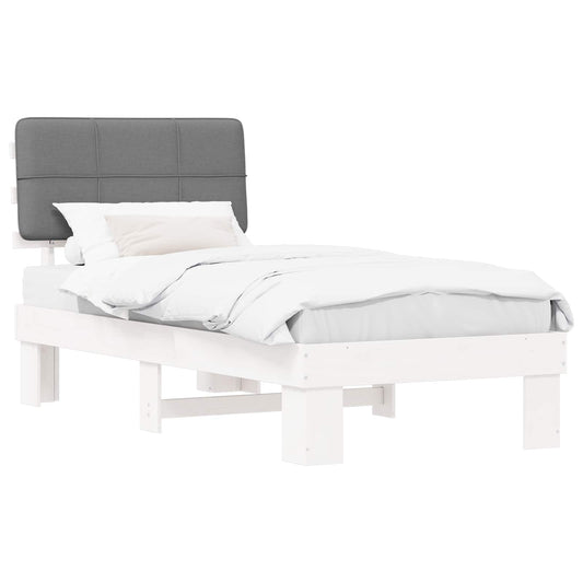 Bed Frame with Upholstered Headboard Length 200 cm White and Light Grey 90 cm