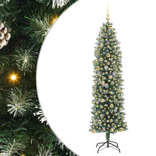 vidaXL Artificial Slim Christmas Tree Green and White 210 cm 2