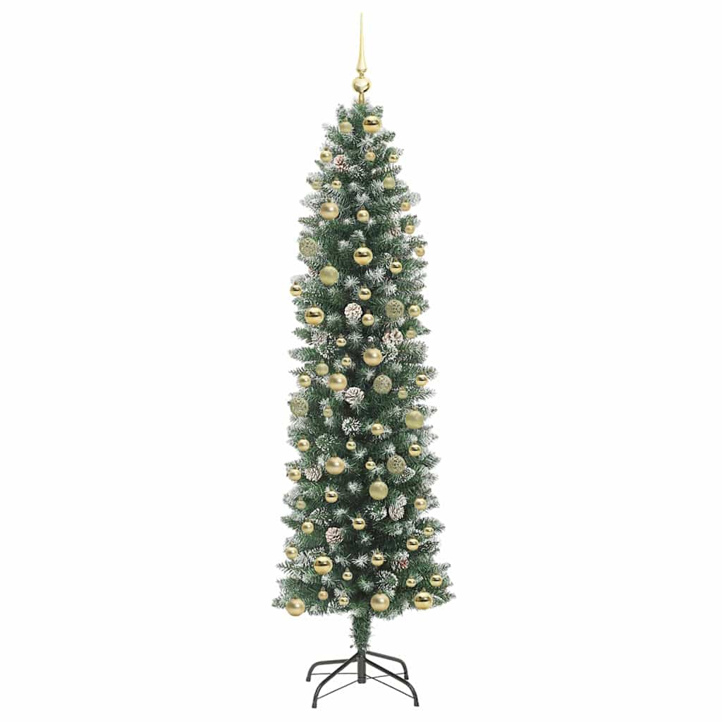 vidaXL Artificial Slim Christmas Tree Green and White 210 cm 4