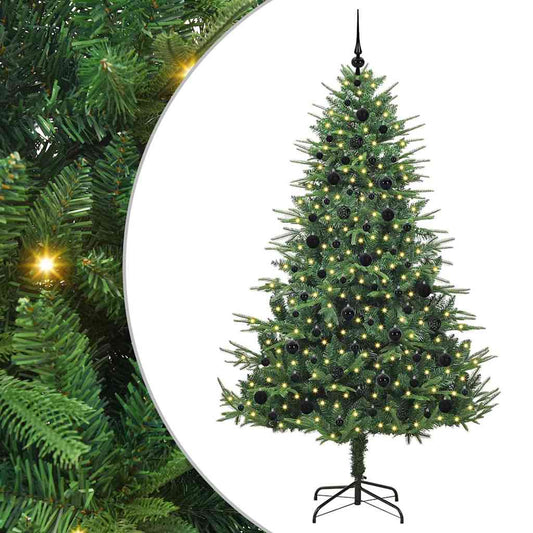 Artificial Pre-lit Christmas Tree with Ball Set 210 cm Green with 300 LEDs &120 black balls