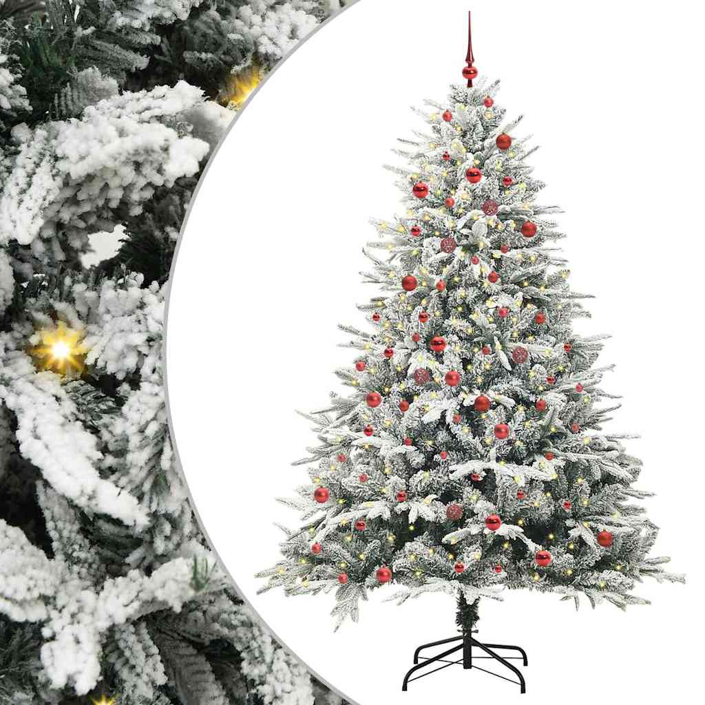 vidaXL Artificial Pre-lit Christmas Tree with Ball Set Green 210 cm Green and White