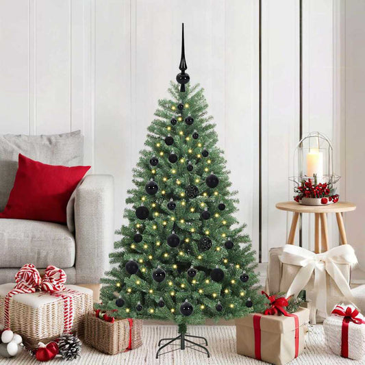 Artificial Hinged Christmas Tree PVC and Metal Green 120 cm with LEDs &black balls