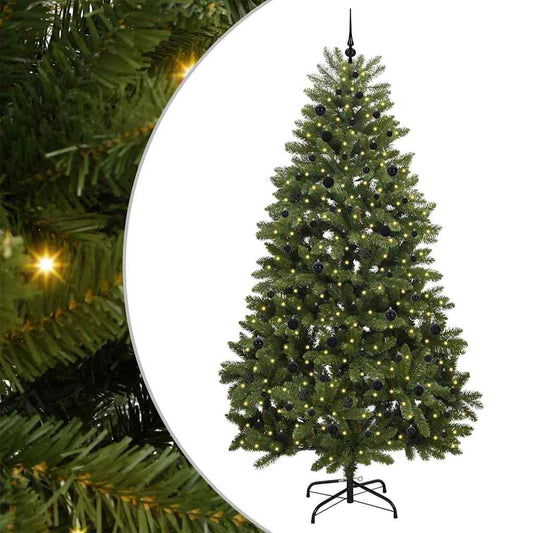 Artificial Christmas Tree 270 cm 300 LEDs Warm White Green Ø 128 x 270 cm with 300 LEDs&black balls