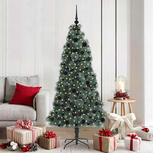 Artificial Pre-lit Christmas Tree with Ball Set Green 180 cm with LEDs &black balls