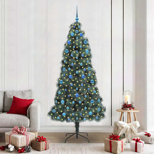 Artificial Pre-lit Christmas Tree with Ball Set Green 210 cm with LEDs &blue balls