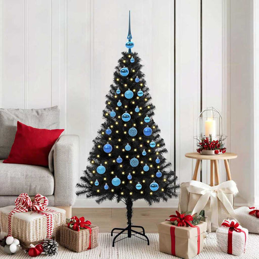 Christmas Tree PVC 150 cm Black with 150 LEDs&blue balls