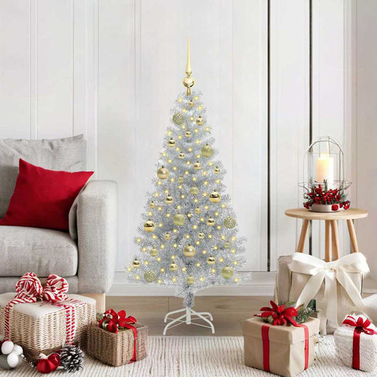 Christmas Tree PET 120 cm Silver with 150 LEDs&gold balls