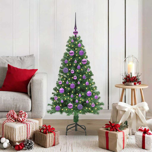 Artificial Christmas Tree with 150 LEDs with Stand Green 120 cm with 61 lilac balls