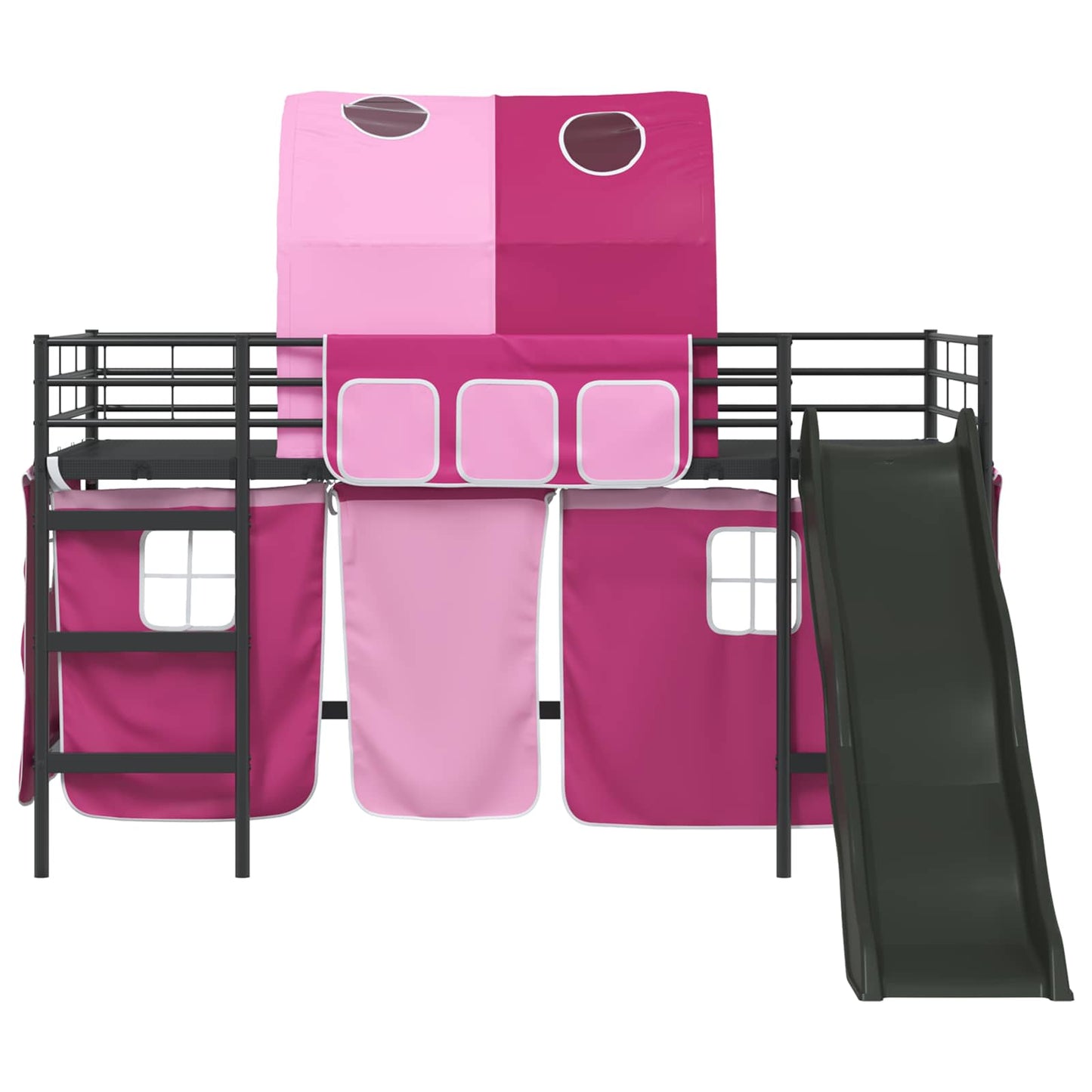 vidaXL Kids'Bunk Bed Frame with Curtains Black and Pink 107 x 203 cm 6