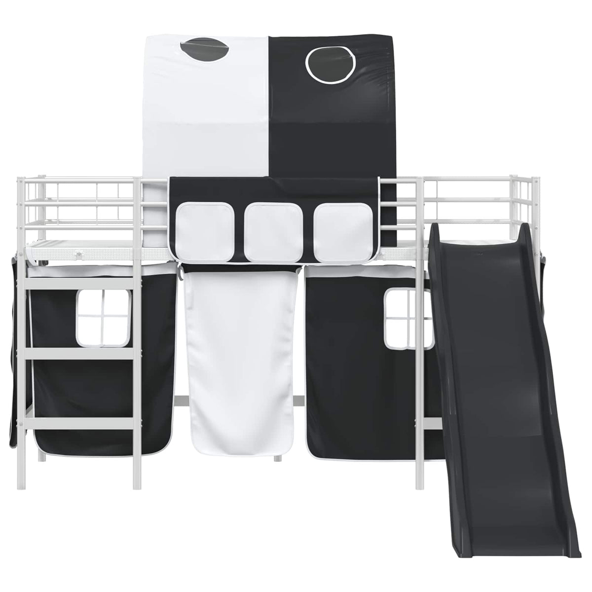 vidaXL Kids'Bunk Bed Frame with Curtains White and Black 100 x 190 cm 6