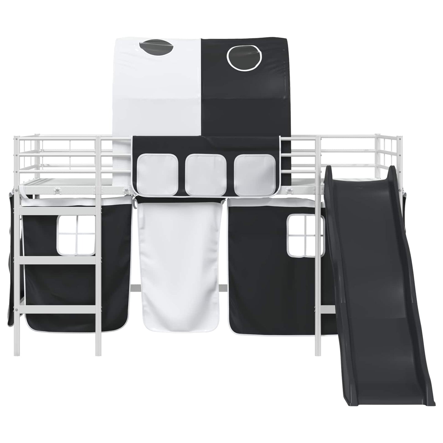 vidaXL Kids'Bunk Bed Frame with Curtains White and Black 107 x 203 cm 6