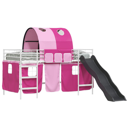 vidaXL Kids'Bunk Bed Frame with Curtains White and Pink 107 x 203 cm 2