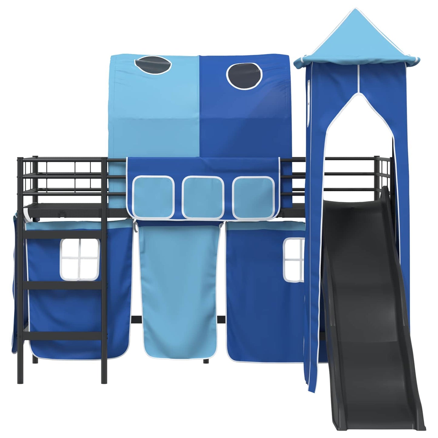 vidaXL Kids'Bunk Bed Frame Plain Black and Blue 90 x 190 cm Metal 6