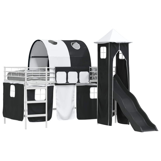 vidaXL Kids'Bunk Bed Frame Plain White and Black 100 x 200 cm Metal 2