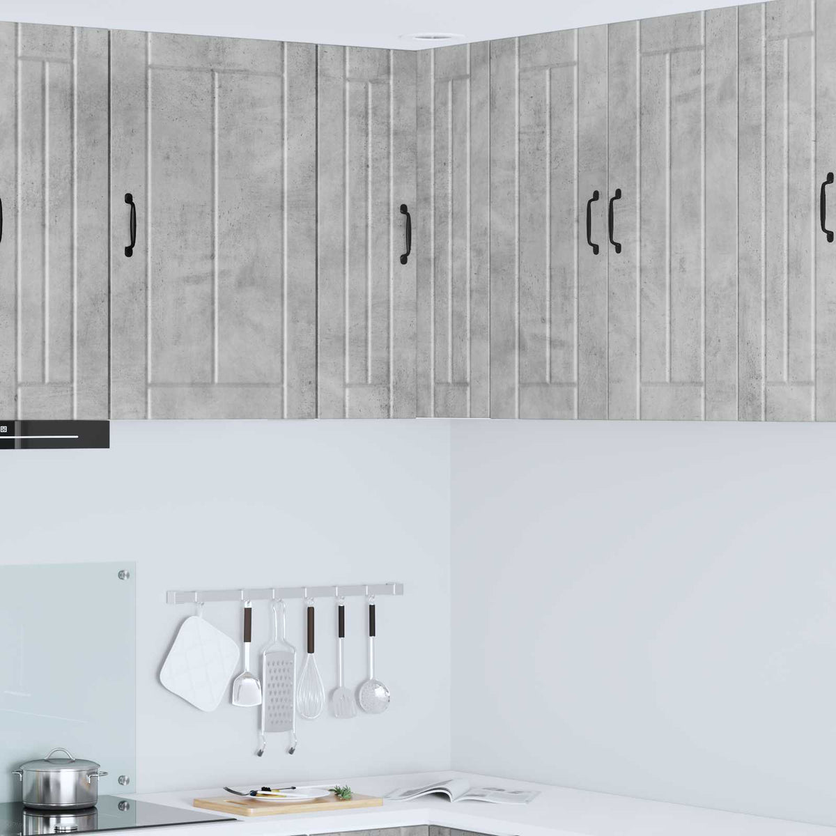 Kitchen Wall Cabinet "Lucca" Engineered Wood Concrete Grey 1x wall corner cabinet 57 cm wide 80 cm high
