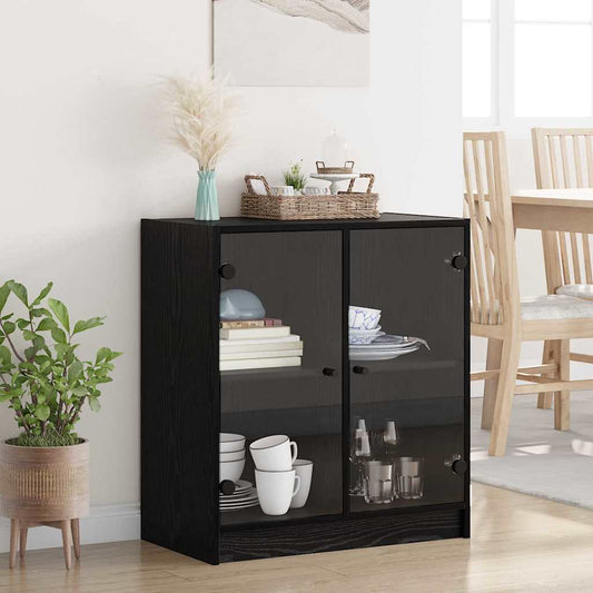 Side Cabinet with Glass Doors 68x37x75,5 cm Black oak