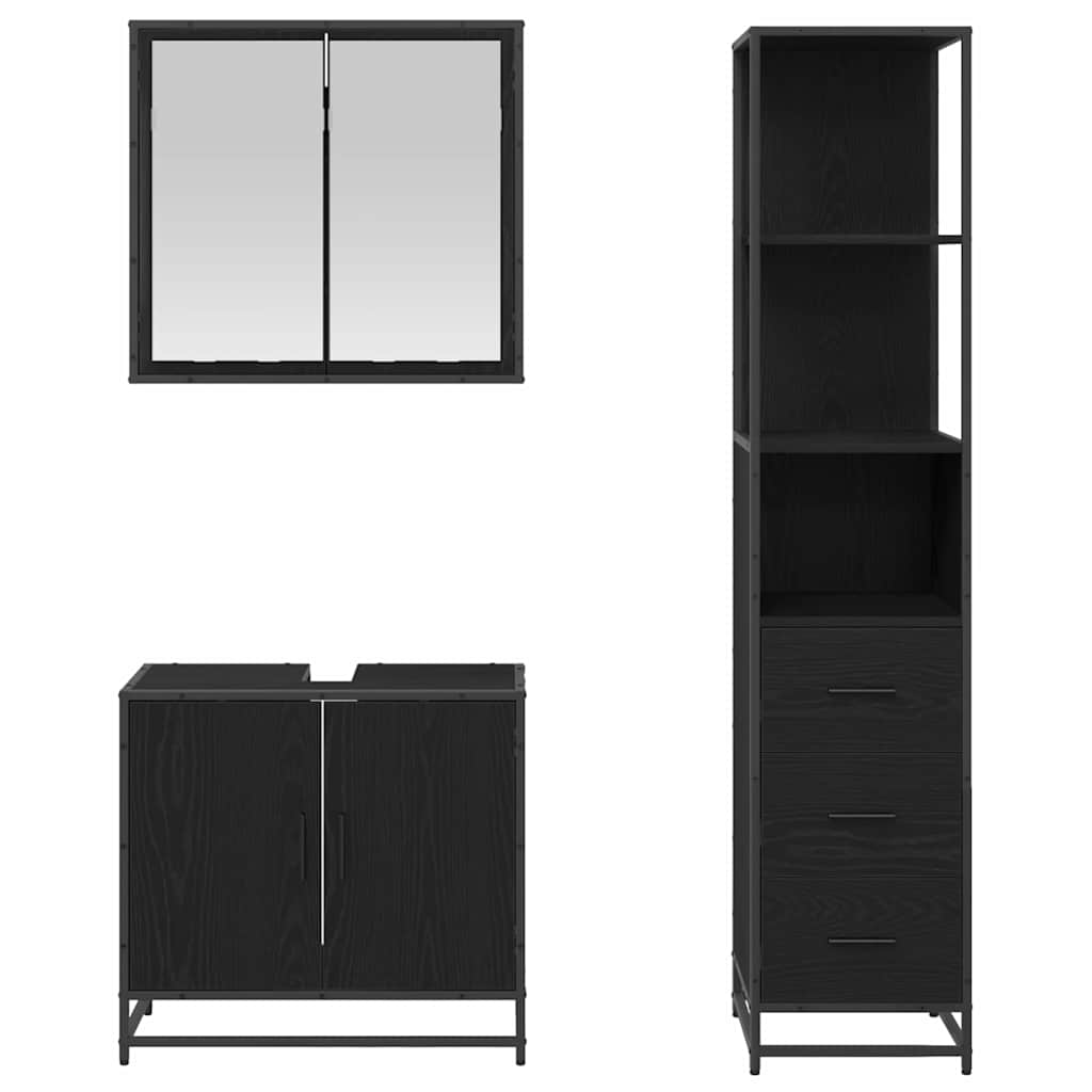 vidaXL Bathroom Furniture Set 3 pcs Black Oak Engineered Wood 6