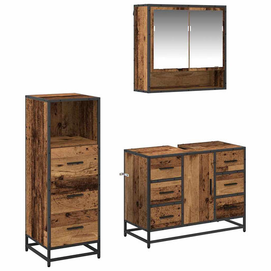 vidaXL Bathroom Furniture Set 3 pcs Old Wood Engineered Wood 2