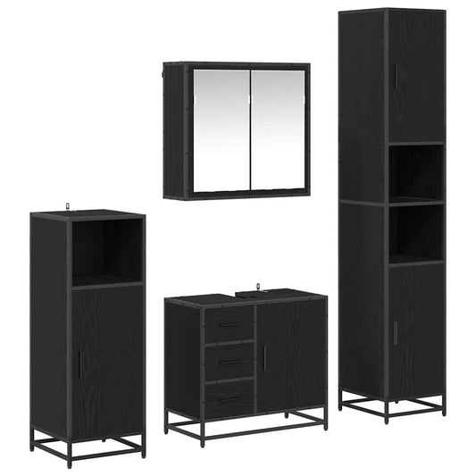 4 Piece Bathroom Furniture Set Engineered Wood Black oak