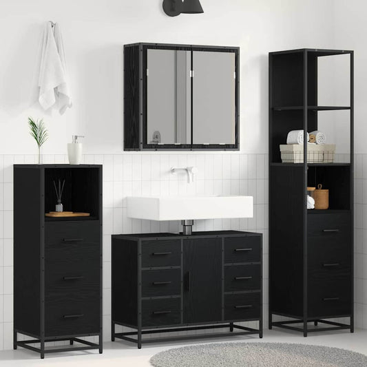 Bathroom Furniture Set 4 pcs Engineered Wood Black oak